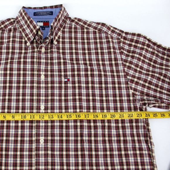 VTG Tommy Hilfiger Medium M Shirt Plaid Old Flag - Picture 6 of 7